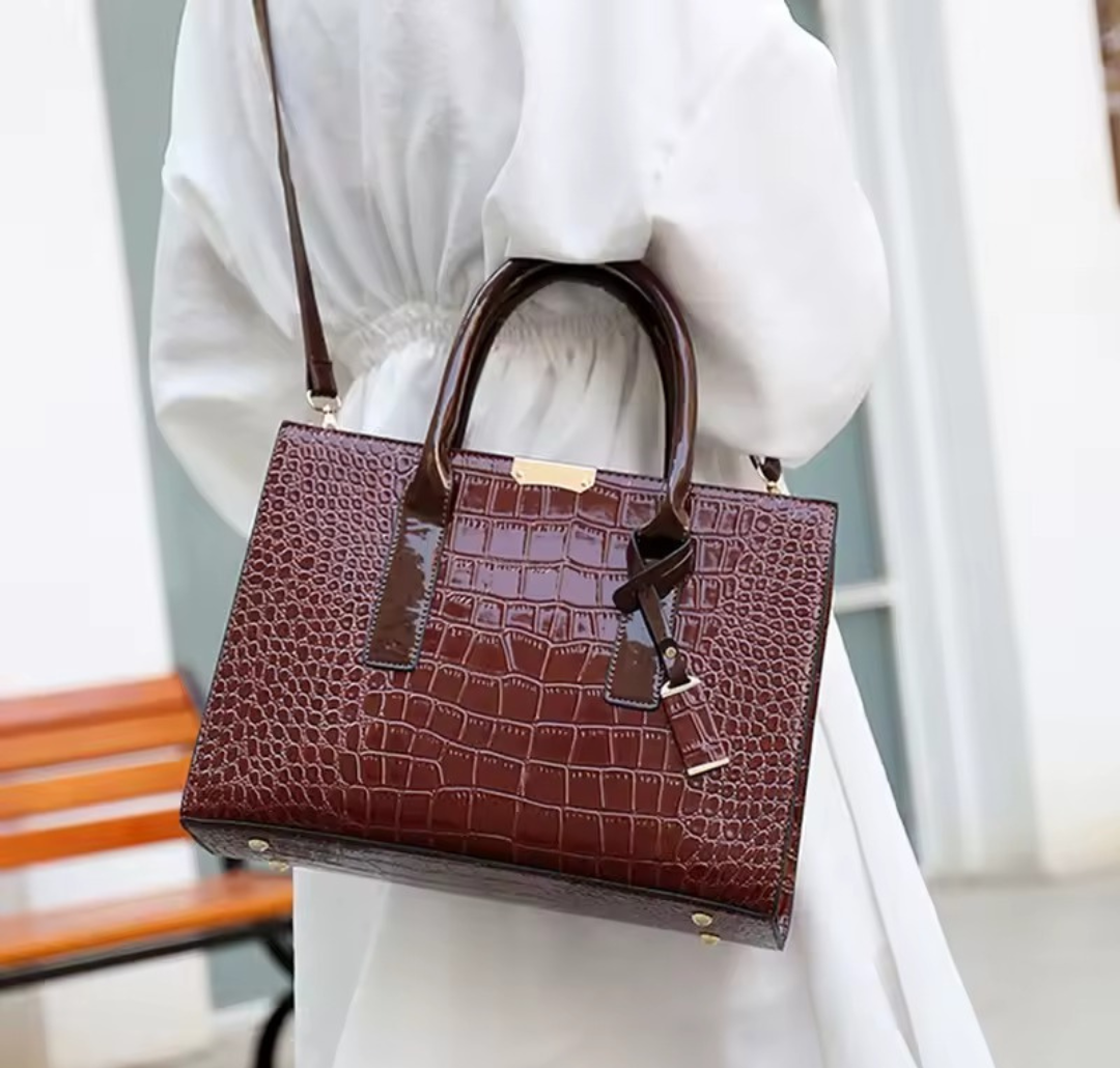 New York Tragetasche mit Kroko-Print