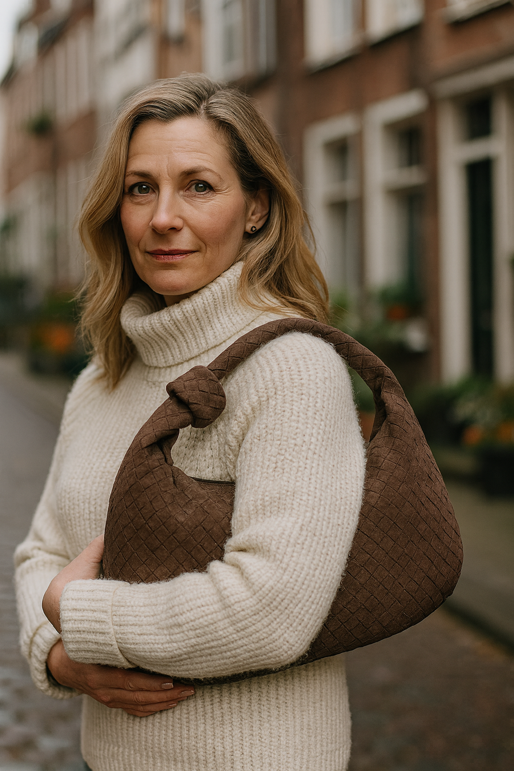 Schultertasche aus geknotetem Wildleder